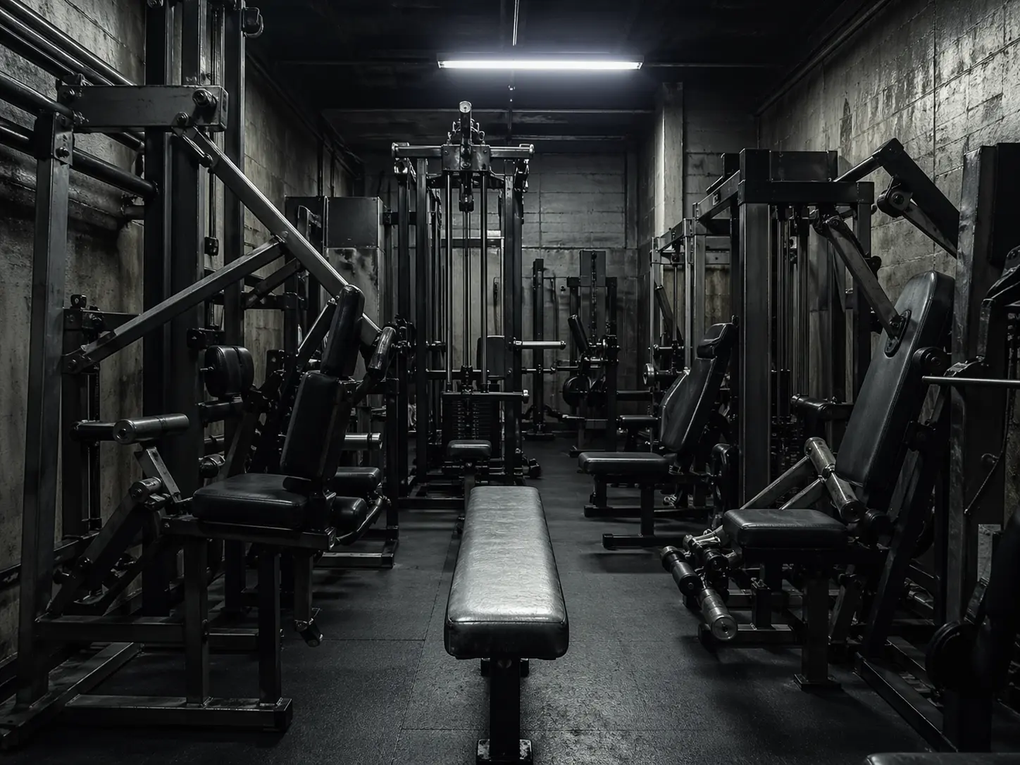 Salle d’effort vide dans une ambiance froide et hostile