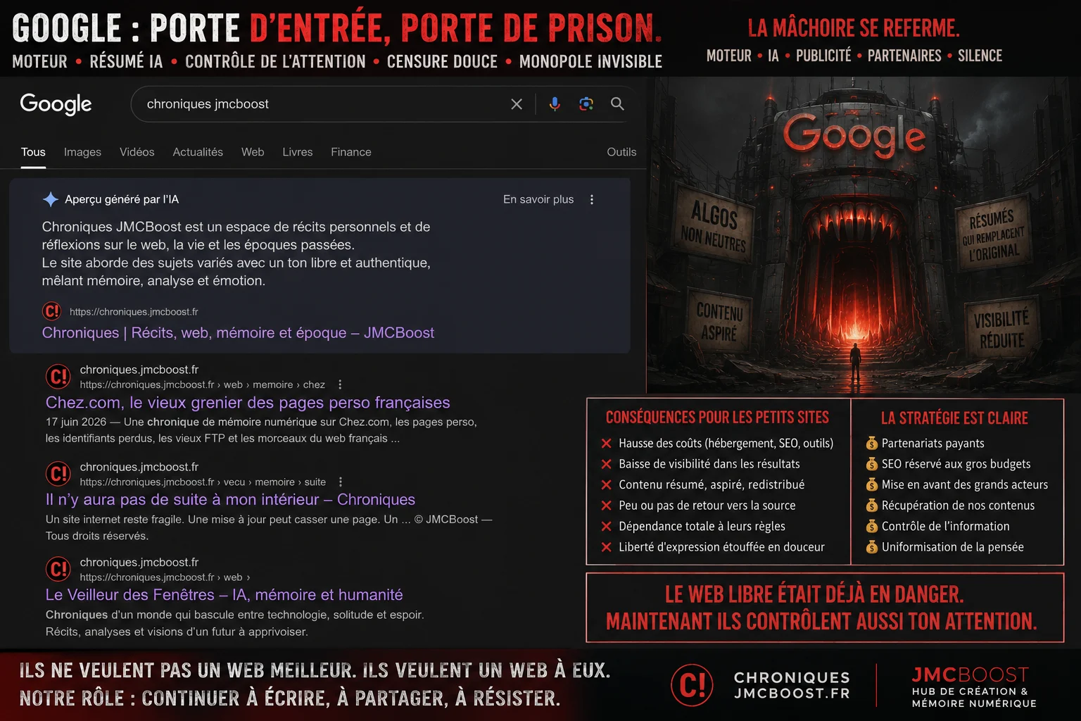 Un petit site indépendant fait face à une gigantesque porte numérique qui absorbe son contenu et son audience